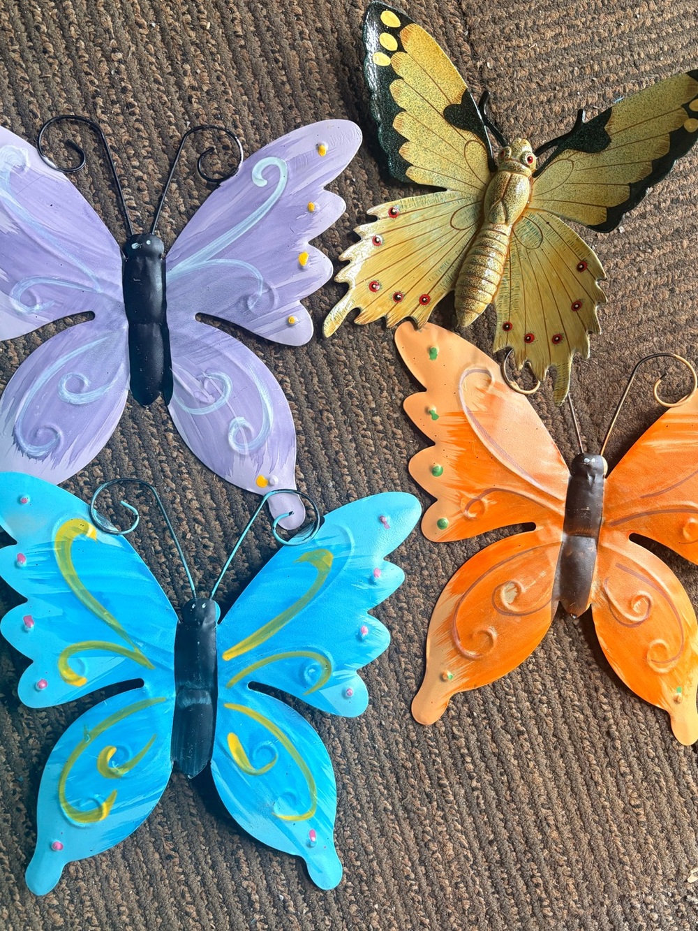 4 pieces Colorful Butterfly Metal Wall Decor - Purple, Blue, Orange, Yellow